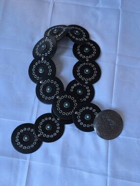 Black Concho Belt with Turquoise Accents